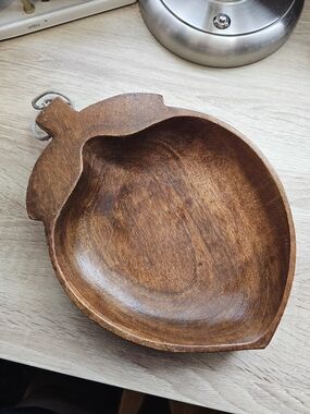 Vintage Monkey Pod Wood Acorn Bowl Catch All Dish Philippines Carved